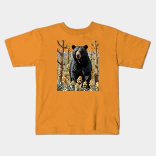 A Black Colored Bear Surrounded By Yucca flower New Mexico State 1 Kids T-Shirt